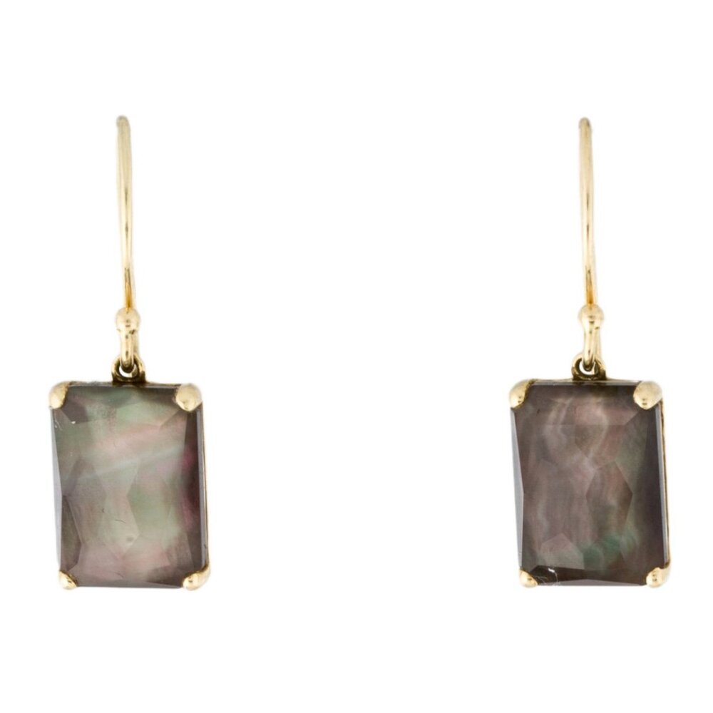 IPPOLITA 18K 750 YELLOW GOLD MOTHER OF PEARL & QUARTZ DOUBLET DROP EARRINGS